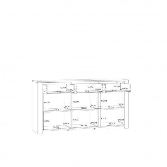 Skjenk Boho 166x87 cm - Mørkblå - Eik navy - 3 dører - 3 skuffer