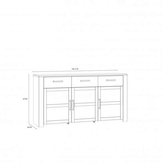 Skjenk Boho 166x87 cm - Mørkblå - Eik navy - 3 dører - 3 skuffer