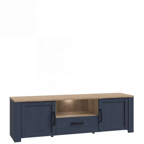 TV-benk Boho 166x52 cm - Mørkblå - Eik navy - 2 dører - 1 skuff