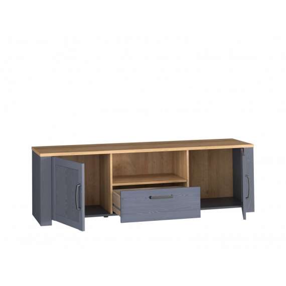 TV-benk Boho 166x52 cm - Mørkblå - Eik navy - 2 dører - 1 skuff