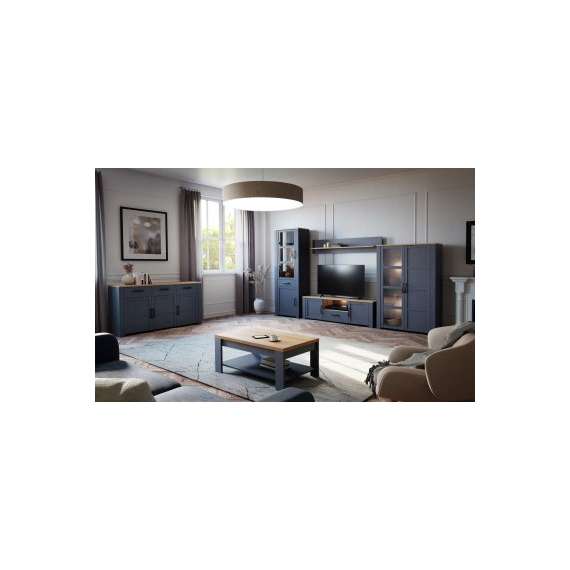 TV-benk Boho 166x52 cm - Mørkblå - Eik navy - 2 dører - 1 skuff