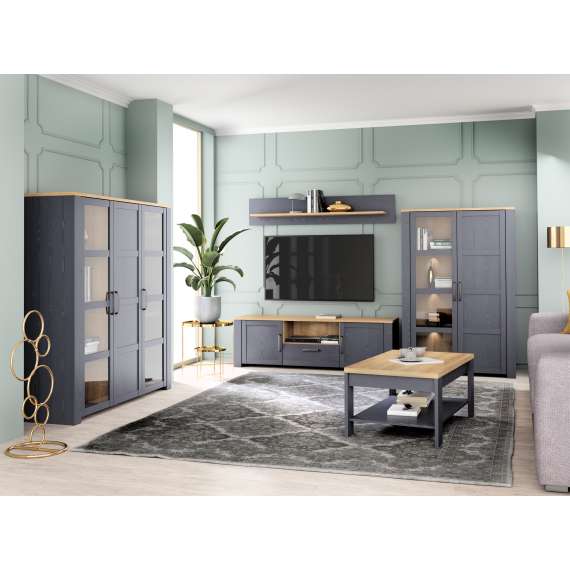 TV-benk Boho 166x52 cm - Mørkblå - Eik navy - 2 dører - 1 skuff