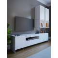 TV seksjon Pari II 250x212 cm - Hvit høyglans - Betong loftwood - 3 dører - 2 skuff - LED