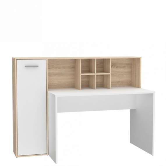 Skrivebord Eriado 158 cm - eik sonoma - hvit matt - med oppbevaring