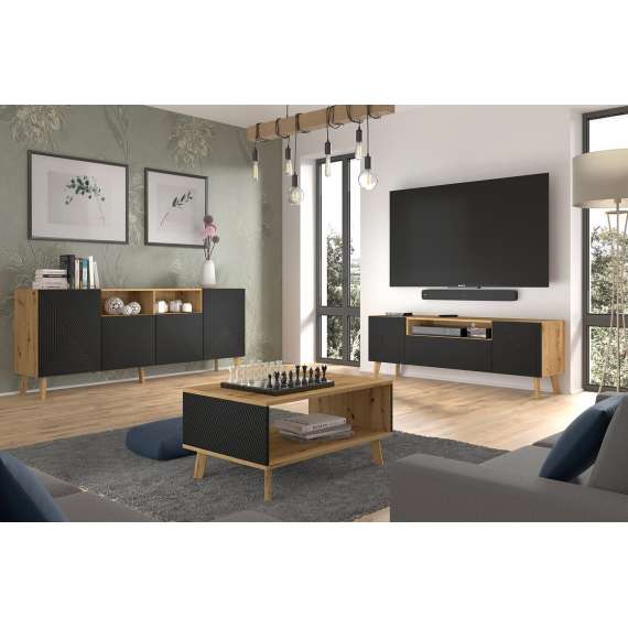 Sofabord Luxi 90x6+0 cm - eik artisan - svart matt