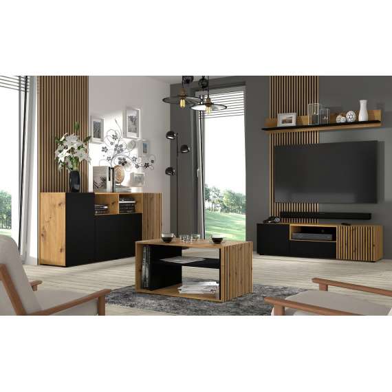 Tv-benk Auris 150x42 cm - Eik - Svart - Spiler