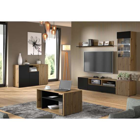 Tv-benk Auris 200x42 cm - Eik - Svart - Spiler