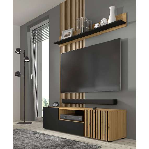 Tv-benk Auris 200x42 cm - Eik - Svart - Spiler