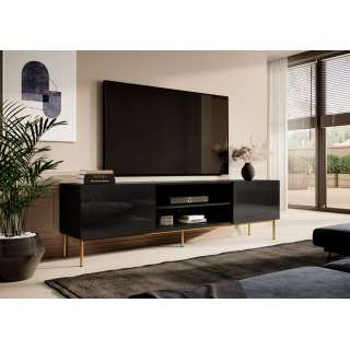 Tv-benk Slido 200x57 cm - Svart høyglans/Gull