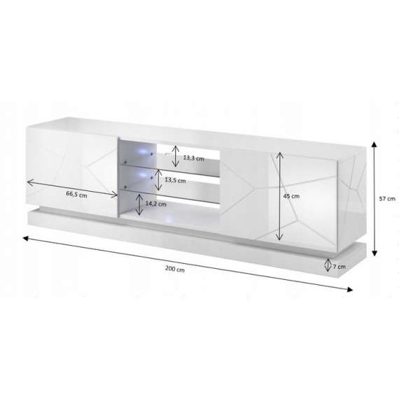 Tv-benk Qiu 200x57 cm - Svart høyglans