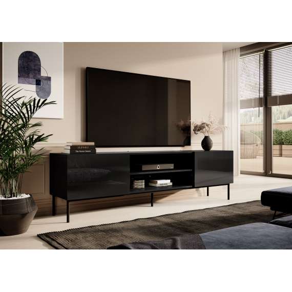 Tv-benk Slido 200x57 cm - Svart høyglans/Svart