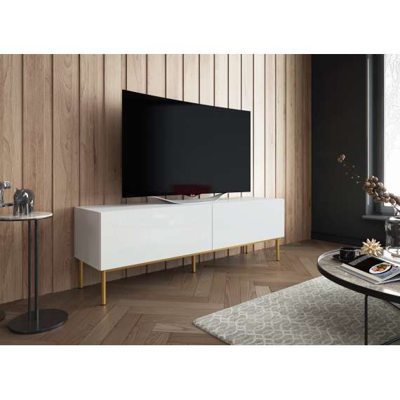 Tv-benk Vienno 150x50 cm - Hvit høyglans/Gull