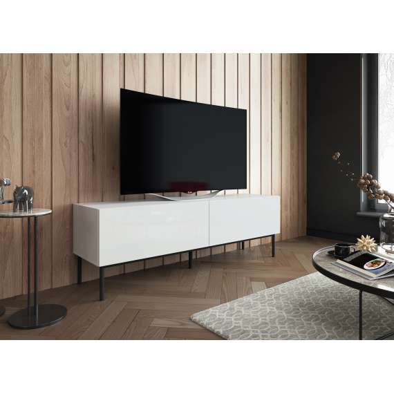 Tv-benk Vienno 150x50 cm - Hvit høyglans/Svart ben