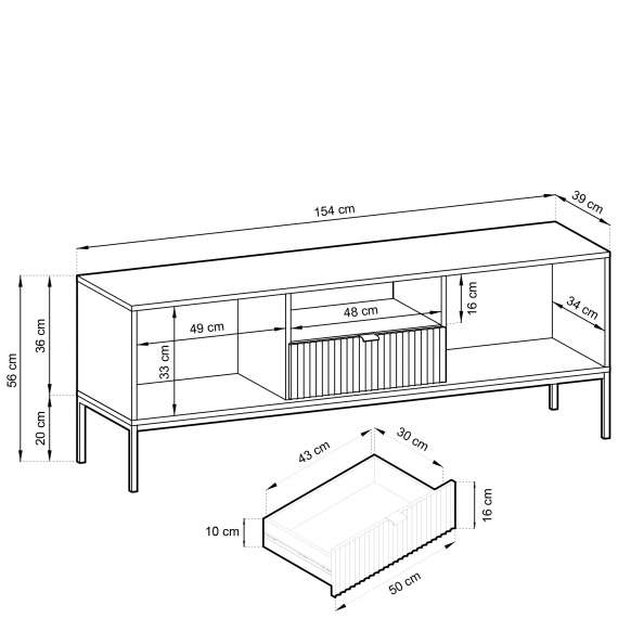 Tv-benk Nova 154x56 cm - Grå matt - Spiler