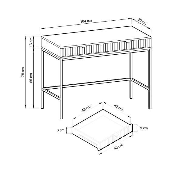 Toalettbord Nova 104x78 cm - Svart matt - Spiler - med skuff