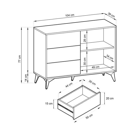 Skjenk Diamea 104x77 cm - Svart - Trelook - Skuffer