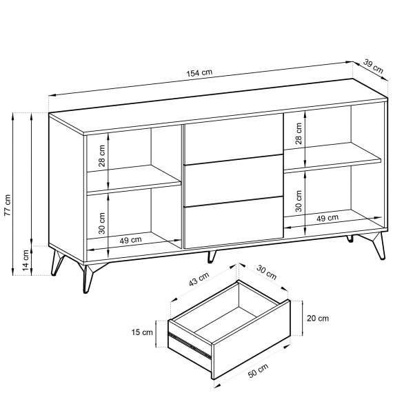 Skjenk Diamea 154x77 cm - Svart - Trelook - Skuffer