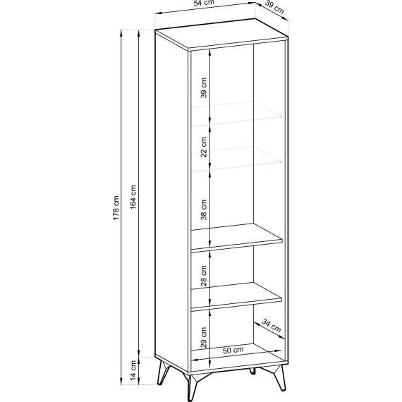 Vitrineskap Diamea 54x178 cm - Svart - Trelook