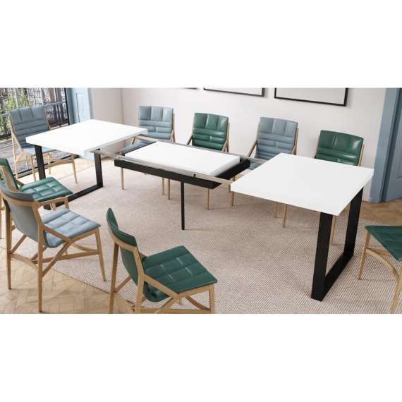 Spisebord Avari 120-270 cm - hvit matt - metall bein