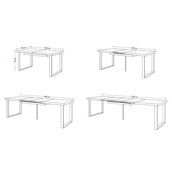 Spisebord Avari 120-270 cm - hvit matt - metall bein