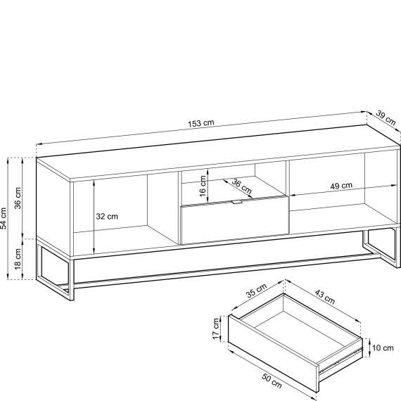 Tv-benk Amber 153x54 cm - Trelook