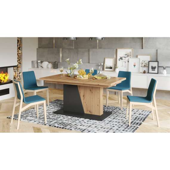 Spisebord Noble 160-218 cm - eik artisan - antrasitt