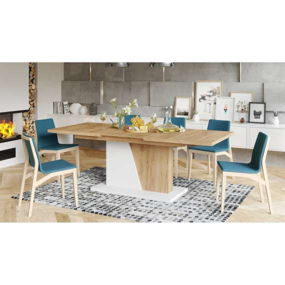 Spisebord Noble 160-218 cm - eik craft gold - hvit matt