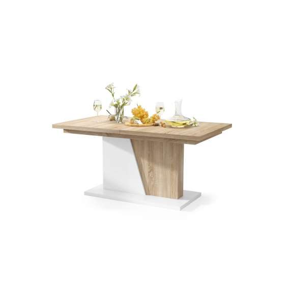 Spisebord Noblo 160-218 cm - Hvit matt - Eik sonoma
