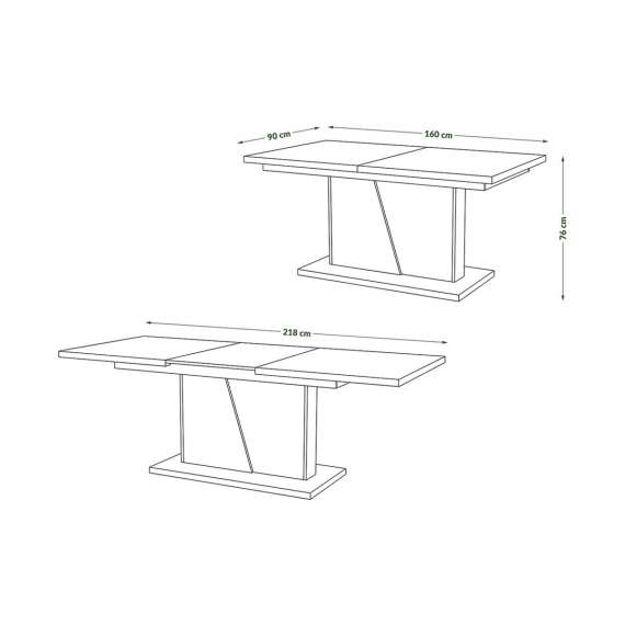 Spisebord Noblo 160-218 cm - Hvit matt - Eik sonoma