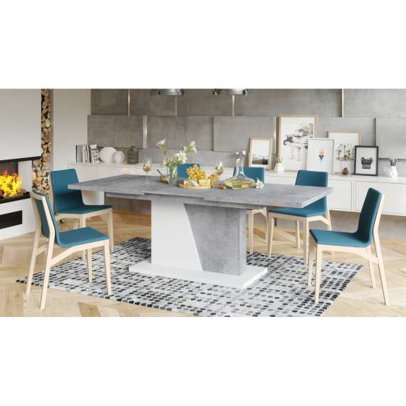 Spisebord Noble 160-218 cm - betong - hvit matt