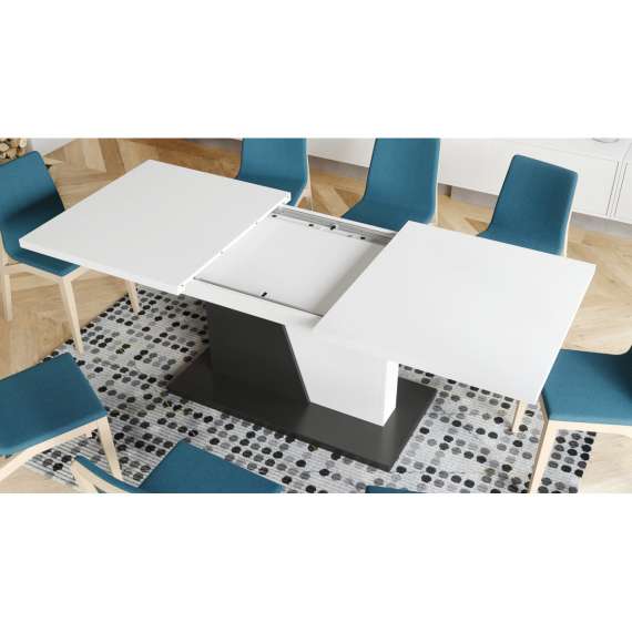 Spisebord Noble 160-218 cm - hvit matt - antrasitt