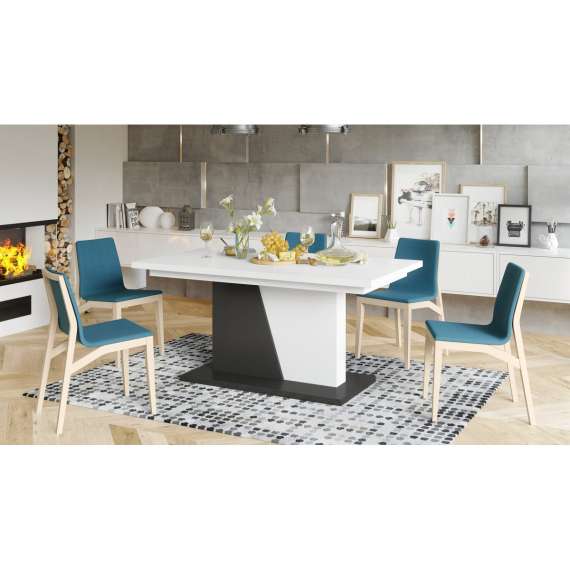 Spisebord Noble 160-218 cm - hvit matt - antrasitt