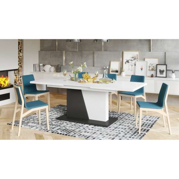Spisebord Noble 160-218 cm - hvit matt - antrasitt