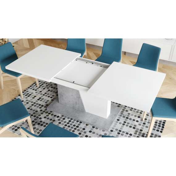 Spisebord Noble 160-218 cm - hvit matt - betong