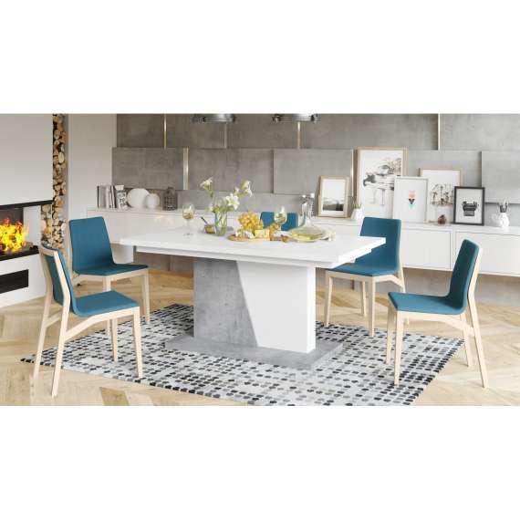 Spisebord Noble 160-218 cm - hvit matt - betong