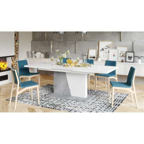 Spisebord Noble 160-218 cm - hvit matt - betong