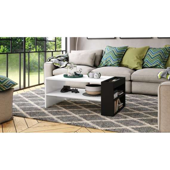 Stuebord Nefri 100x55 cm - hvit matt  - svart matt - med hyller