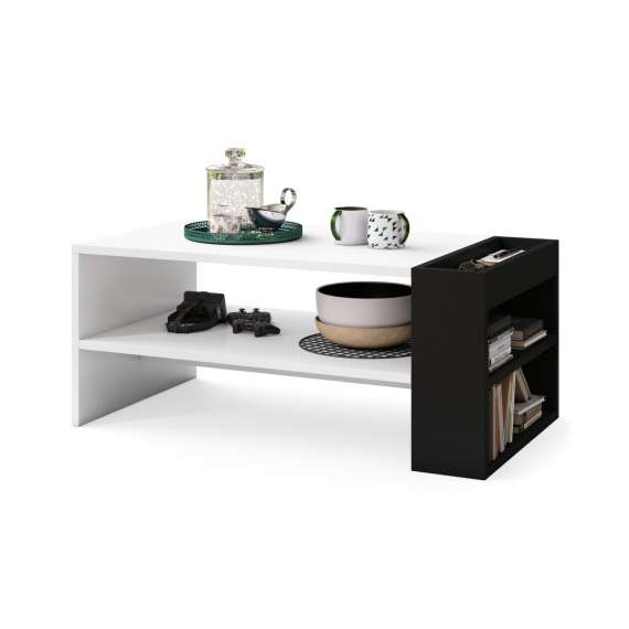 Stuebord Nefri 100x55 cm - hvit matt  - svart matt - med hyller