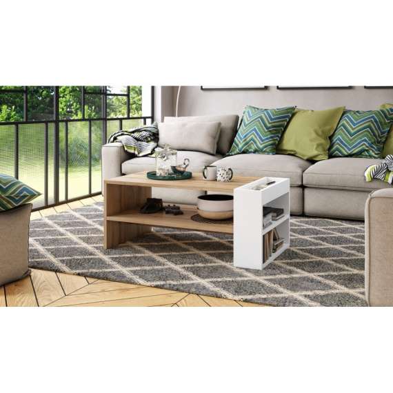 Stuebord Nefri 100x55 cm - eik wotan - hvit matt - med hyller