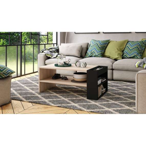 Stuebord Nefri 100x55 cm - eik sonoma - svart matt - med hyller