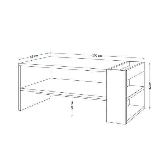 Stuebord Nefri 100x55 cm - eik craft - svart matt  med hyller