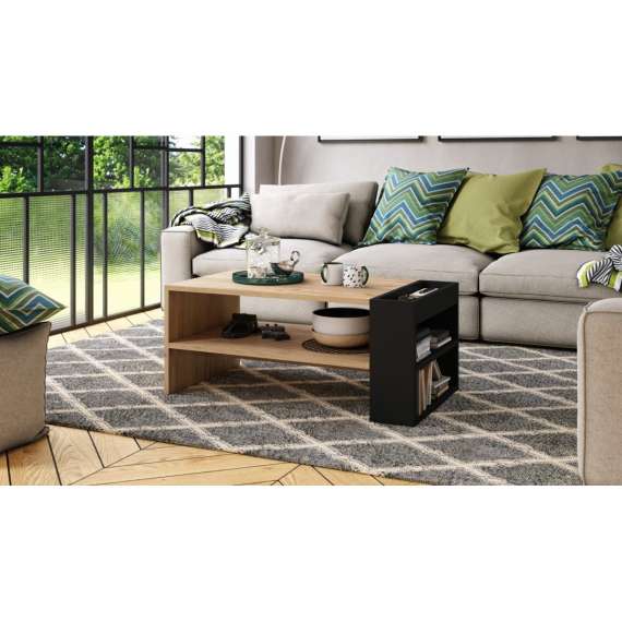 Stuebord Nefri 100x55 cm - eik craft - svart matt  med hyller