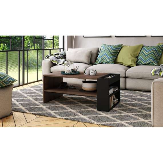 Stuebord Nefri 100x55 cm - eik brun - svart matt - med hyller