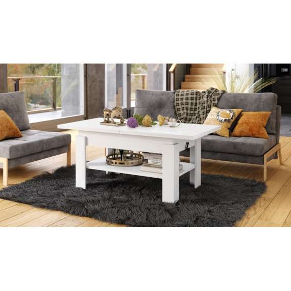 Sofabord Rio 130x55/67 cm - hvit matt - justerbar høyde og bredde