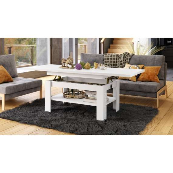 Sofabord Rio 130x55/67 cm - hvit matt - justerbar høyde og bredde
