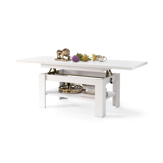 Sofabord Rio 130x55/67 cm - hvit matt - justerbar høyde og bredde