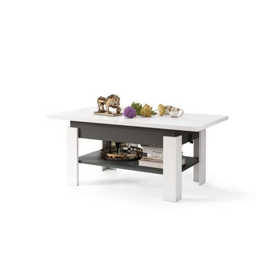 Sofabord Rio 130x55/67 cm - hvit matt - antrasitt - justerbar høyde og bredde