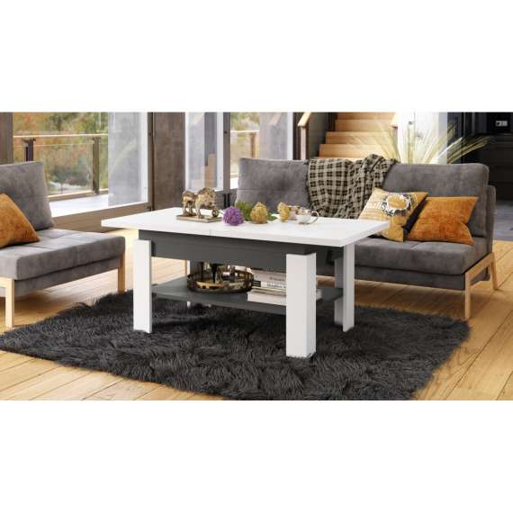 Sofabord Rio 130x55/67 cm - hvit matt - antrasitt - justerbar høyde og bredde