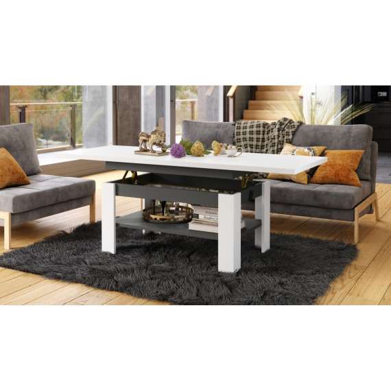 Sofabord Rio 130x55/67 cm - hvit matt - antrasitt - justerbar høyde og bredde