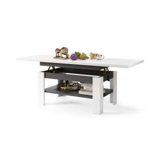 Sofabord Rio 130x55/67 cm - hvit matt - antrasitt - justerbar høyde og bredde